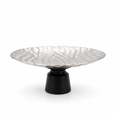 Luhpar Aluminium Round Cake Stand 33 × 14 CM Wave Texture with Black Wooden Base Siddiq Gifts