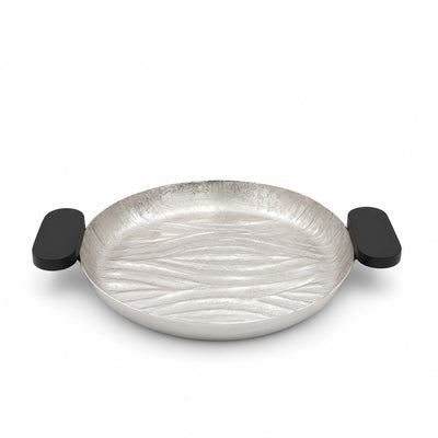 Luhpar Aluminium Round Tray 30 × 4 CM Wave Texture with Black Wooden Handles Siddiq Gifts