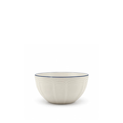 Luhpar Ceramic Bowl With An Embossed Lotus Design And Blue Rim, Measuring 13.8 Cm And Ideal For Serving Soups, Salads, Snacks, Desserts, Rice, And Side Dishes At Siddiq Gifts.