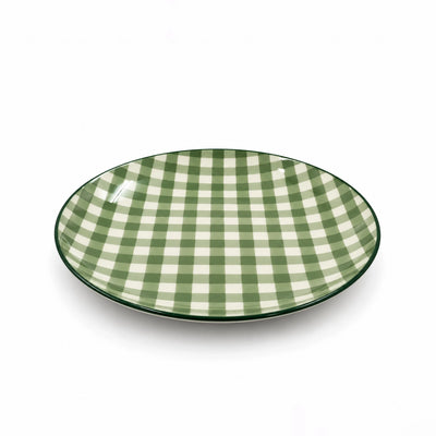 Luhpar Ceramic Dinner Plate Measuring 26.5 Cm With A Green And White Checkered Design And Dark Green Rim, Ideal For Serving Main Courses, Rice, Pasta, Salads, And Everyday Meals At Siddiq Gifts.