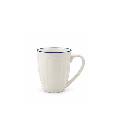 Luhpar Ceramic Mug With A 12 Oz Capacity, Embossed Lotus Design, And Blue Rim, Ideal For Serving Coffee, Tea, Milk, Hot Chocolate, And Everyday Beverages At Siddiq Gifts.