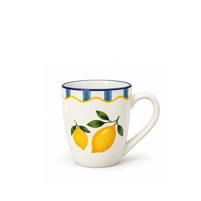 Luhpar Ceramic Mug With A 320 Ml Capacity, Lemon Decal, And Blue And Yellow Rim, Ideal For Serving Coffee, Tea, Milk, Hot Chocolate, And Everyday Beverages At Siddiq Gifts.