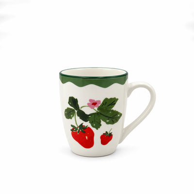 Luhpar Ceramic Mug With A 320 Ml Capacity, Strawberry Decal, And Light And Dark Green Rim, Ideal For Serving Coffee, Tea, Milk, Hot Chocolate, And Everyday Beverages At Siddiq Gifts.