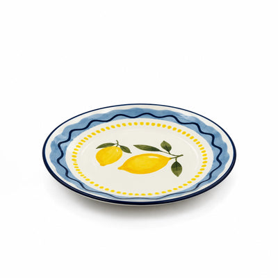 Luhpar Ceramic Salad Plate Measuring 19.4 Cm With A Lemon Decal And Light And Dark Blue Rim, Ideal For Serving Salads, Appetizers, Desserts, Snacks, And Side Dishes At Siddiq Gifts.