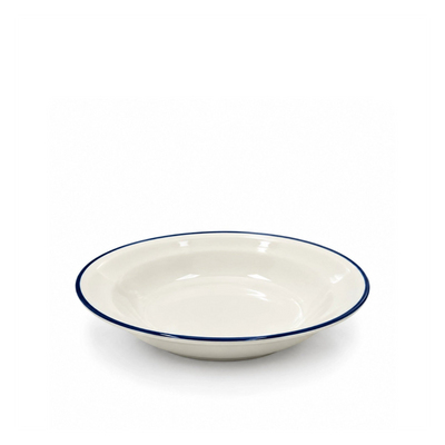 Luhpar Ceramic Soup Plate Measuring 22.1 Cm With An Embossed Lotus Design And Blue Rim, Ideal For Serving Soups, Pasta, Curries, Rice, And Everyday Dishes At Siddiq Gifts.