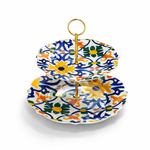 LUHPAR D24130D Ceramic 2-Tier Cake Stand – 8″ & 11″ – Multicolor Design | Siddiq Gifts Mussafah Abu Dhabi