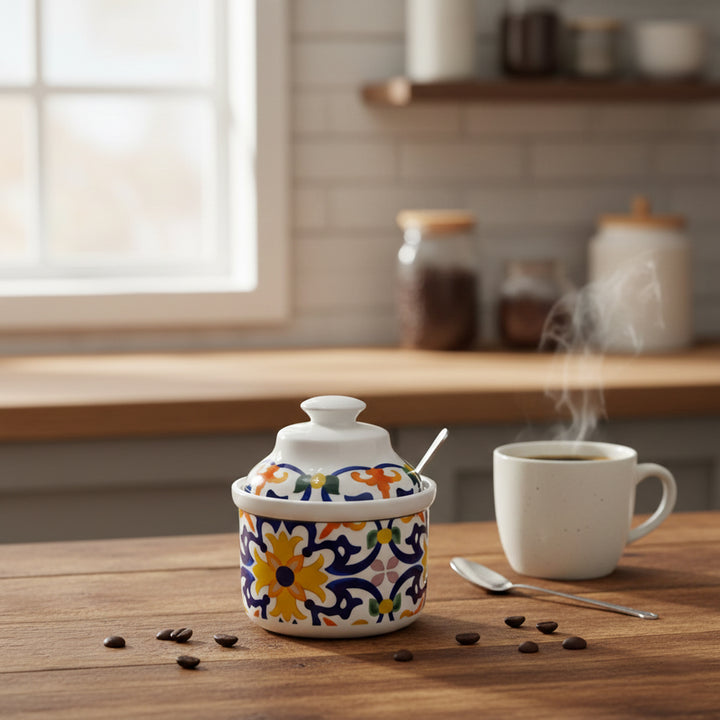 LUHPAR M19311/D24130D Ceramic Sugar Pot with Lid – Multicolor Design ...