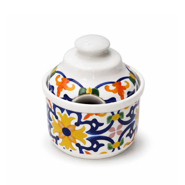 LUHPAR M19311/D24130D Ceramic Sugar Pot with Lid – Multicolor Design | Siddiq Gifts Mussafah Abu Dhabi