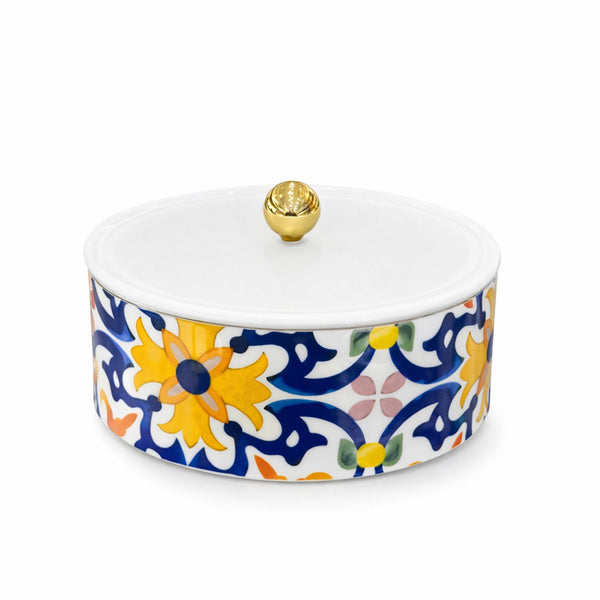 LUHPAR M19395/D24130D Ceramic Date Bowl with Acrylic Cover – Multicolor Design | Siddiq Gifts Mussafah Abu Dhabi