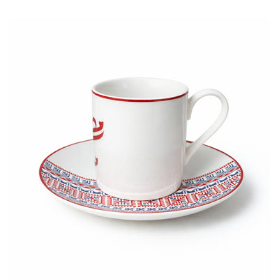 LUHPAR M24074/ZBA12/D25110 Ceramic Coffee Cup & Saucer Set – 12-Piece – 100 ml – Red & Blue Arabic Pattern | Siddiq Gifts Mussafah Abu Dhabi