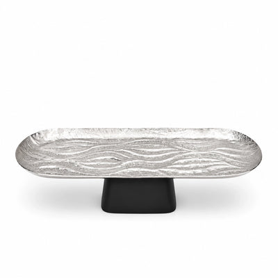 Luhpar Oval Pedestal Serving Dish 50 × 18 × 12.5 CM Wave Textured Aluminium Siddiq Gifts