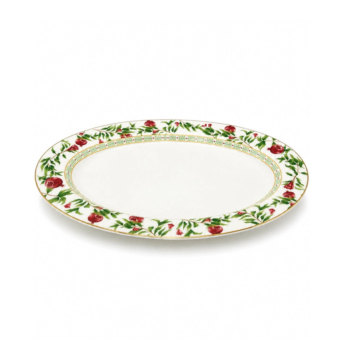 AM-028 Luhpar Porcelain Oval Plate – 12-Inch – Pomegranate & Floral Real Gold Decal Design