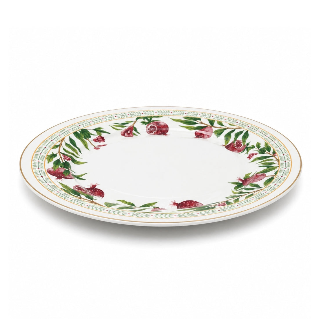 AM-022 Luhpar Porcelain Serving Platter – 12-Inch – Pomegranate & Floral Real Gold Decal Design