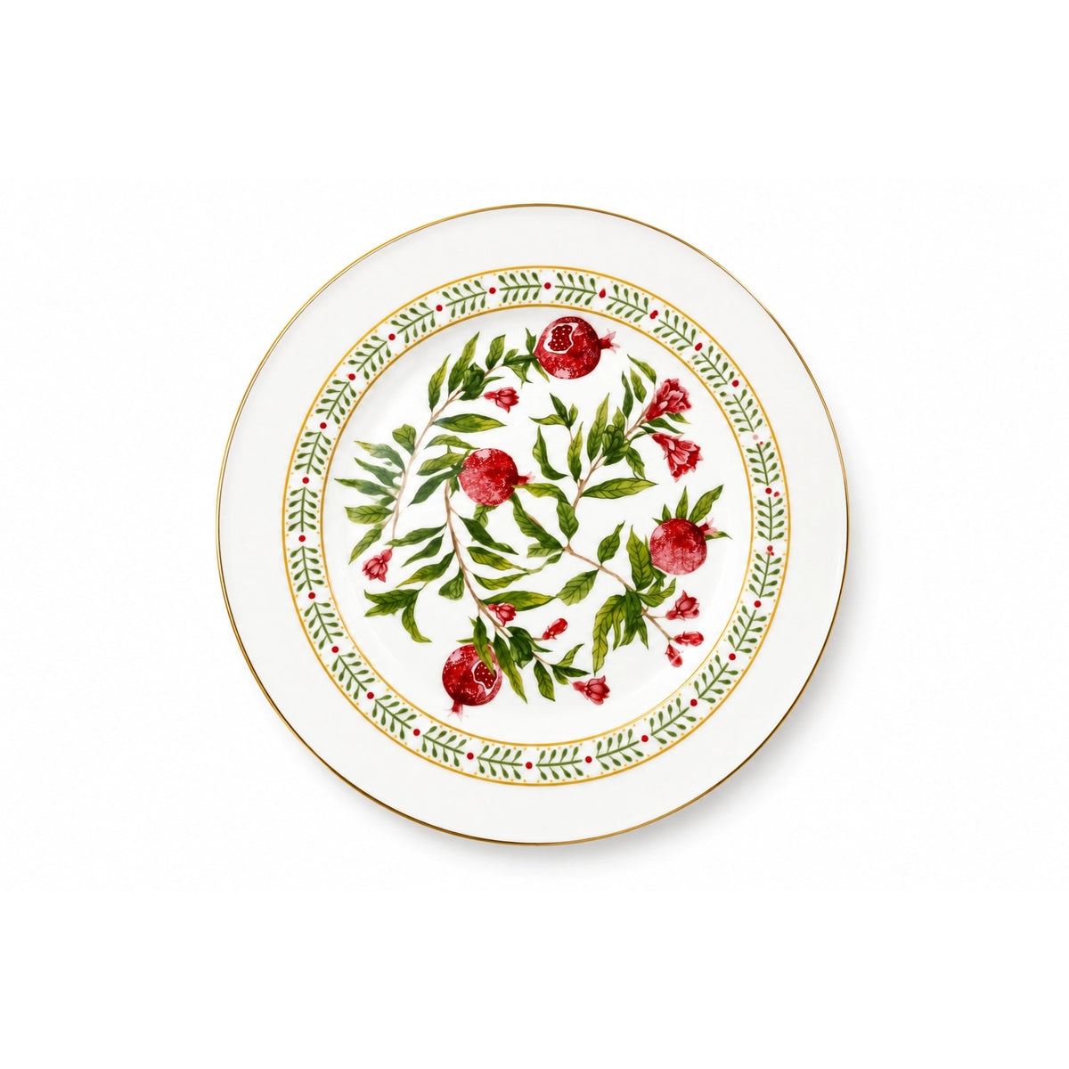 Luhpar Porcelain Side Plate 7.5-Inch Pomegranate & Floral Real Gold Decal Design by Siddiq Gifts