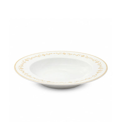 Luhpar Porcelain Soup Plate 8.5-Inch White with Elegant Gold Decorative Design by Siddiq Gifts