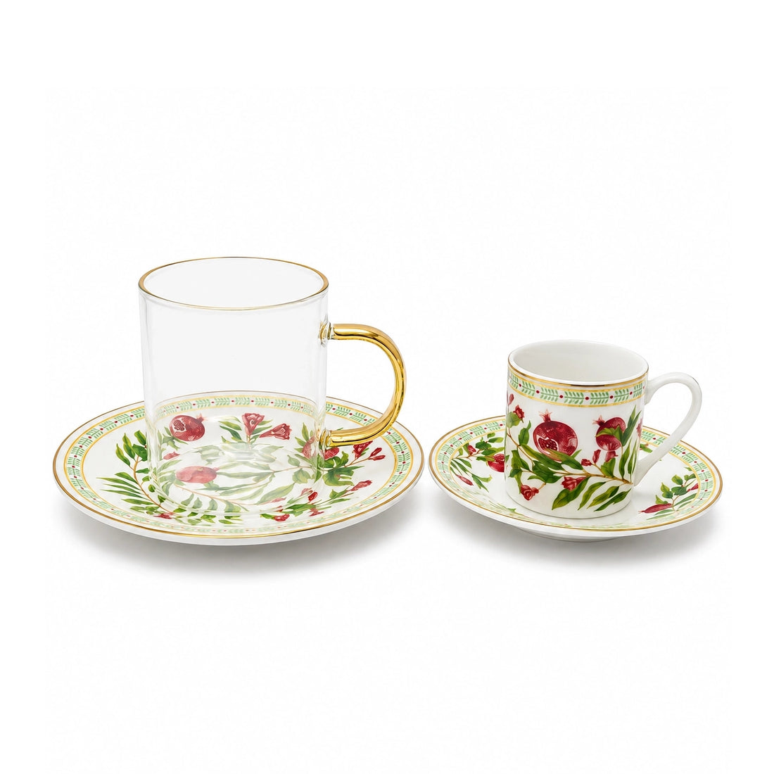 AM-019 Luhpar Tea Cup Set – 24-Piece – Pomegranate & Floral Real Gold Decal Design