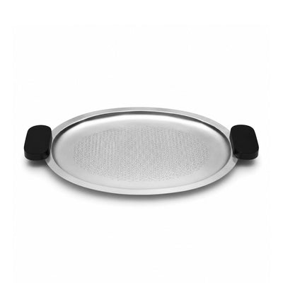 Luhpar Stainless Steel Oval Serving Tray Small 36 cm Silver with Black Wooden Handles Siddiq Gifts
