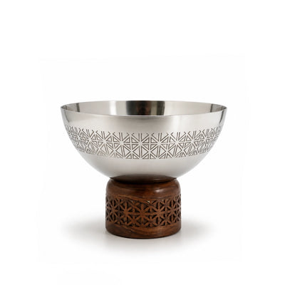 luhpar-stainless-steel-round-serving-bowl-medium-18x11cm-silver-brown-wooden-base-siddiq-gifts