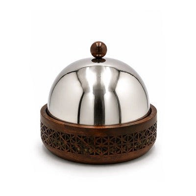 Luhpar Wooden Round Storage Box Small 22 × 18 cm Brown Wood with Mirror Finish Lid Siddiq Gifts