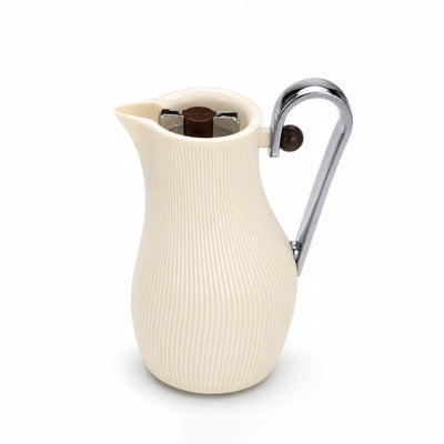 LUMI Vacuum Flask 1L Beige and Silver Ribbed Modern Design Thermal Flask for Hot and Cold Drinks by Siddiq Gifts