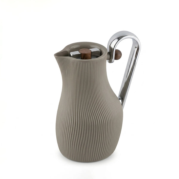 LUMI Vacuum Flask 1L Grey and Silver Ribbed Modern Design Thermal Flask for Hot and Cold Drinks by Siddiq Gifts