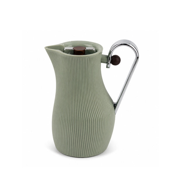 LUMI Vacuum Flask 1L Pastel Green and Silver Ribbed Modern Design Thermal Flask for Hot and Cold Drinks by Siddiq Gifts