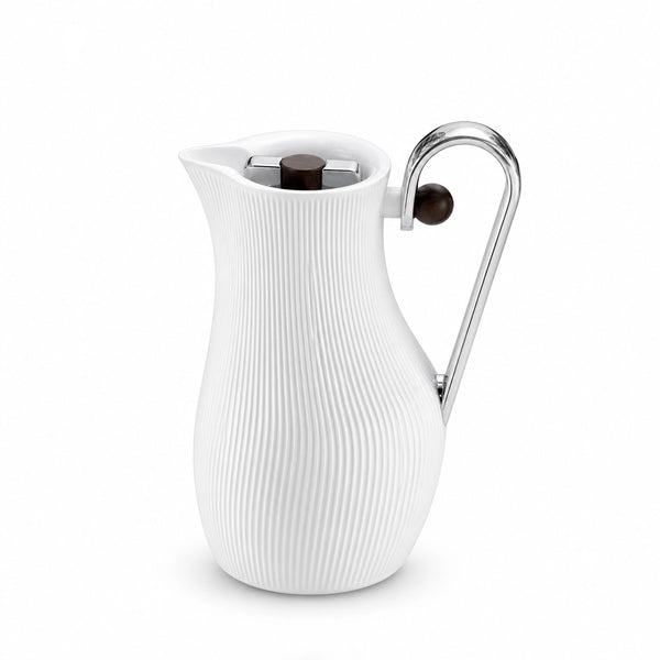LUMI Vacuum Flask 1L White and Silver Ribbed Modern Design Thermal Flask for Hot and Cold Drinks by Siddiq Gifts