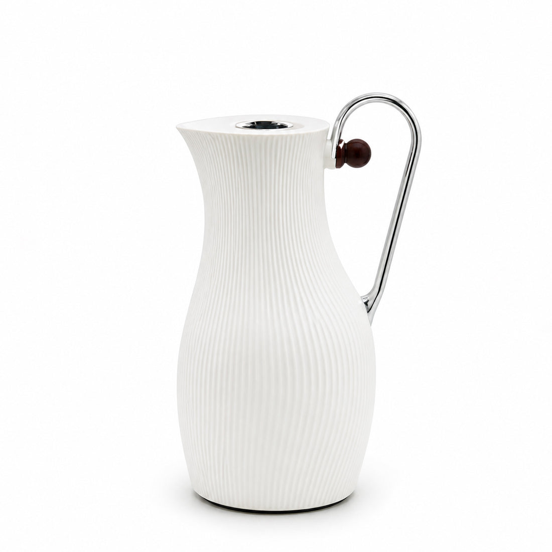 LUMI10-SSSBW Vacuum Flask – 1.0L – White Ribbed Design with Chrome Handle