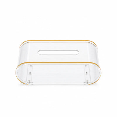 Luxury Clear Acrylic Tissue Box Cover With An Elegant Gold Finish, Measuring 24 × 18 × 10.5 Cm And Ideal For Living Rooms, Bedrooms, Offices, Majlis, And Guest Areas At Siddiq Gifts.