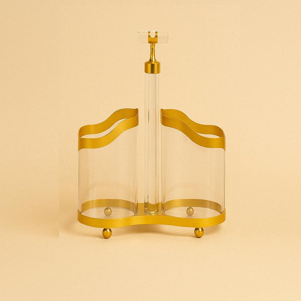 AC55059 Acrylic Cutlery Stand 2-Section  with Gold Rim – 23cm (H)
