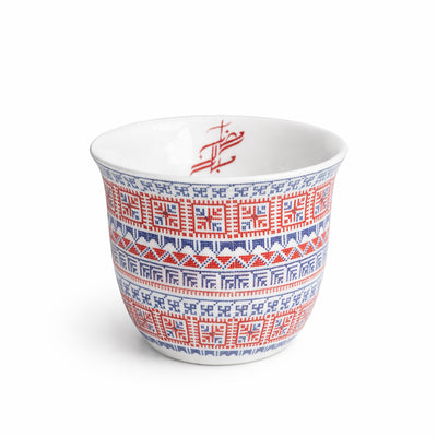M18042/CBA12/D25110 Ceramic Cawa Cup Set 12-Piece with Red and Blue Arabic Pattern for Arabic Coffee Serving – Siddiq Gifts Mussafah Abu Dhabi