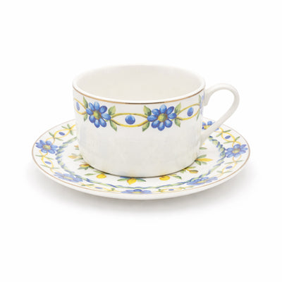 M19263 Cba6 D24130A Milk Cup And Saucer Set 12 Pieces 200Ml White With Blue Floral Design From Siddiq Gift Shop