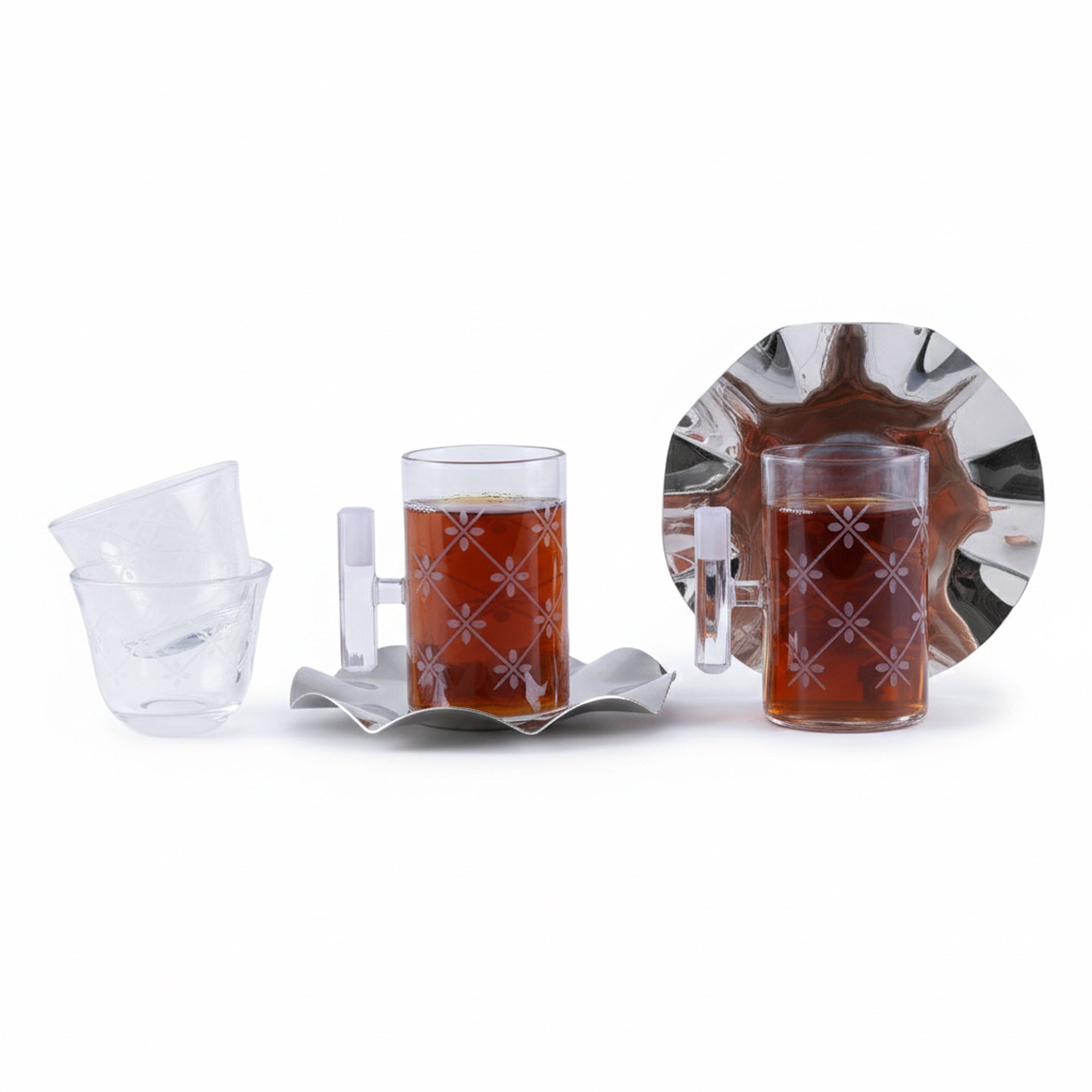Cawa MA1014 Meera Glass Tea & Cawa Cup Set – 18 Pieces Diamond & Dot Motif ...