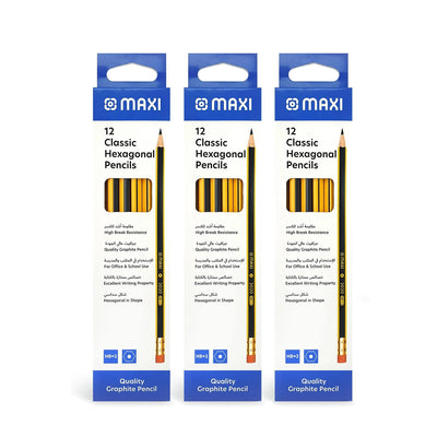 Maxi Classic HB Graphite Pencils 12 Pieces Each 3-Pack Value Set Siddiq Gifts