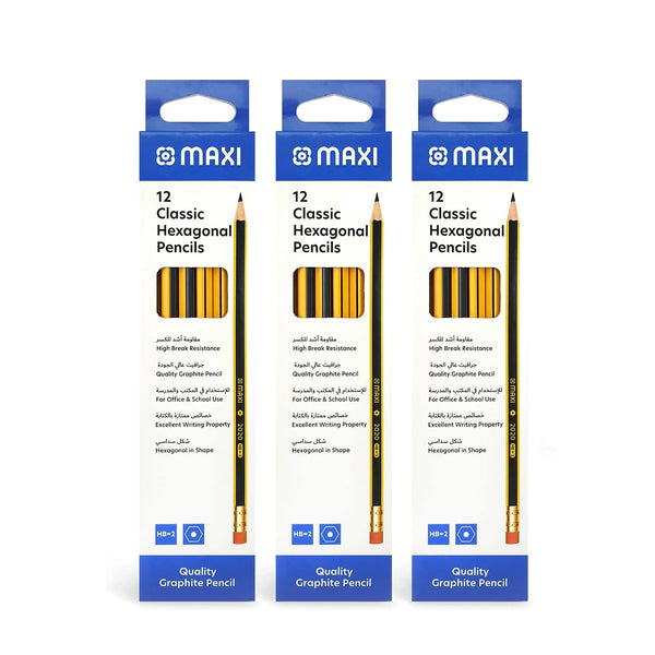 Maxi Classic HB Graphite Pencils 12 Pieces Each 3-Pack Value Set Siddiq Gifts