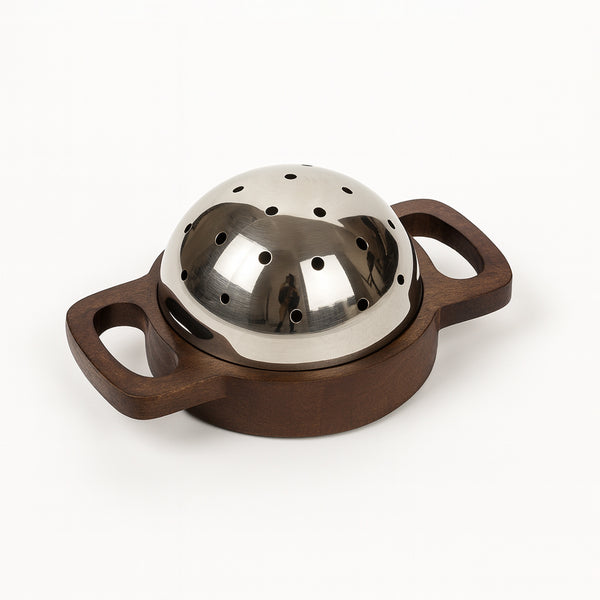 MD-3145 Bakhoor Burner – Premium Wooden Base Incense Burner with Stainless Steel Dome Lid