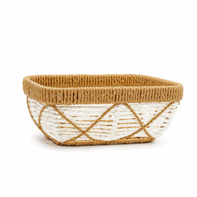 Medium Rectangular Rattan Storage Basket 30 × 20 × 12 cm White & Natural by Siddiq Gifts