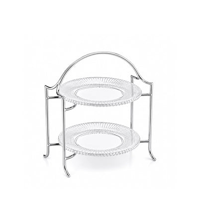 Meera Stainless Steel 2 Layer Cake Stand 25 X 28 CM Glass Plates With Silver Frame Siddiq Gifts