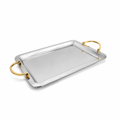 Alt Text:
Meera Stainless Steel Serving Tray 35 × 28 CM Silver & Gold Siddiq Gifts