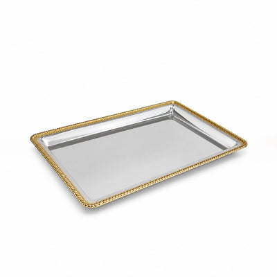 Meera Stainless Steel Serving Tray 35 × 28 CM Silver & Gold Siddiq Gifts