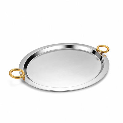 Meera Stainless Steel Serving Tray 37 x 27 cm Silver Gold Siddiq Gifts