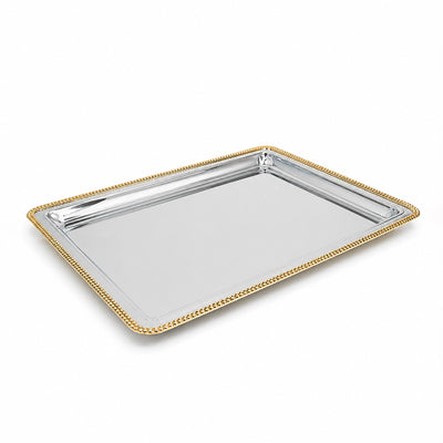 Meera Stainless Steel Serving Tray 37 × 27 CM Silver Siddiq Gifts