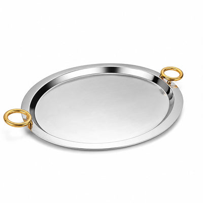 Meera Stainless Steel Serving Tray 44 x 33 cm Silver Gold Siddiq Gifts