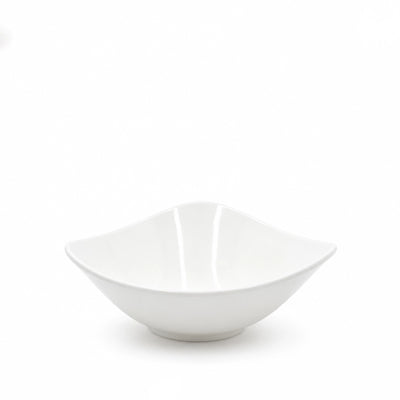 Elegant White Melamine Glossy Curvy Bowl Measuring 17.8 Cm, Featuring A Stylish Curved Shape And Ideal For Serving Salads, Snacks, Desserts, Side Dishes, And Appetizers At Siddiq Gifts.