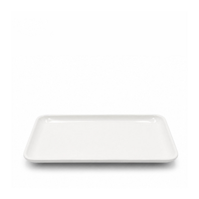 Elegant White Melamine Glossy Rectangular Tray Measuring 21.6 Cm, Ideal For Serving Appetizers, Snacks, Desserts, Side Dishes, And Small Portions At Siddiq Gifts.