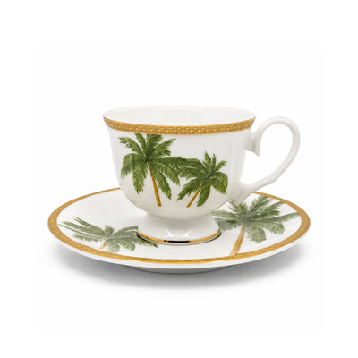 Porcelain Milk Cup and Saucer Set 12-Piece with Palm Tree Design by Siddiq Gifts