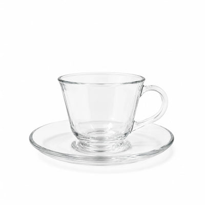 Milk Cup And Saucer Set 12 Pieces 200 ml Clear Glass Siddiq Gifts