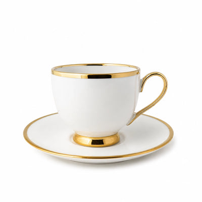 Milk Cup And Saucer Set 12 Pieces White Porcelain With Gold Rim Siddiq Gifts