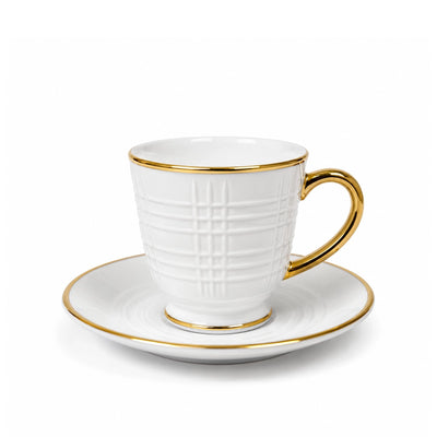 Milk Cup and Saucer Set 12 Pieces White Porcelain with Gold Rim and Matching Saucers for Tea Coffee Milk and Hot Beverages by Siddiq Gifts
