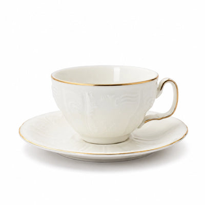 Milk Cup And Saucer Set Large 12 Pieces White Porcelain With Gold Rim Siddiq Gifts